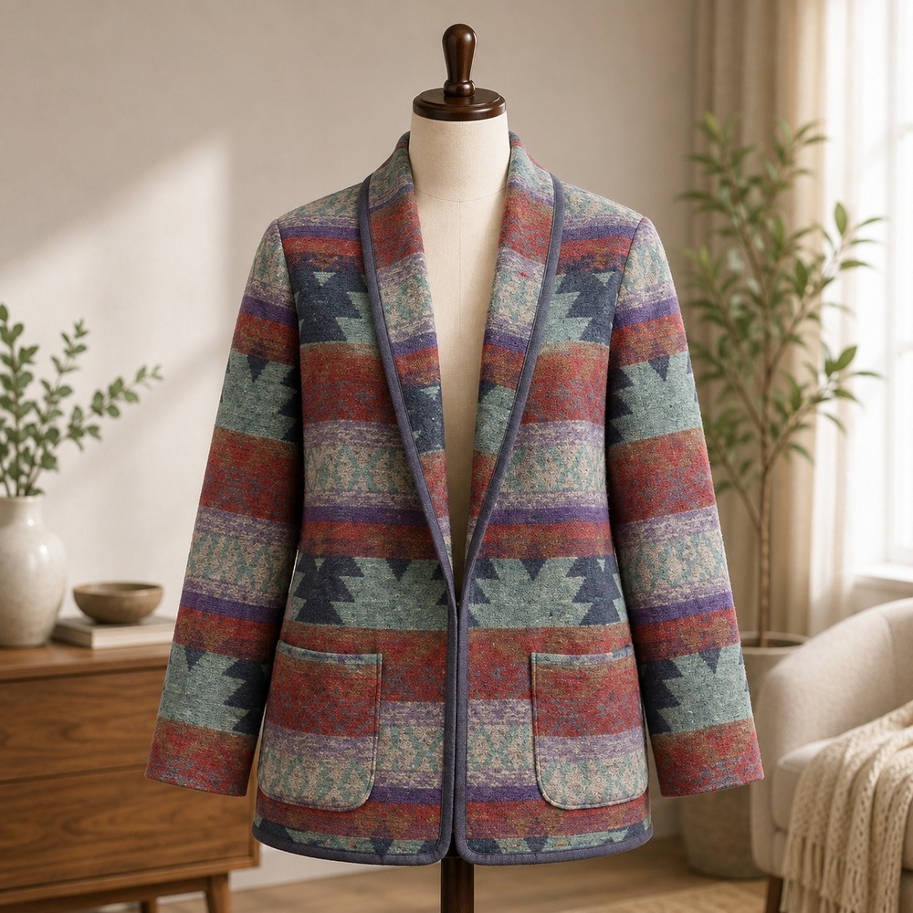 Julia Klein Southwestern Aztec Blazer Womens L Multicolor Wool Blend Geometric